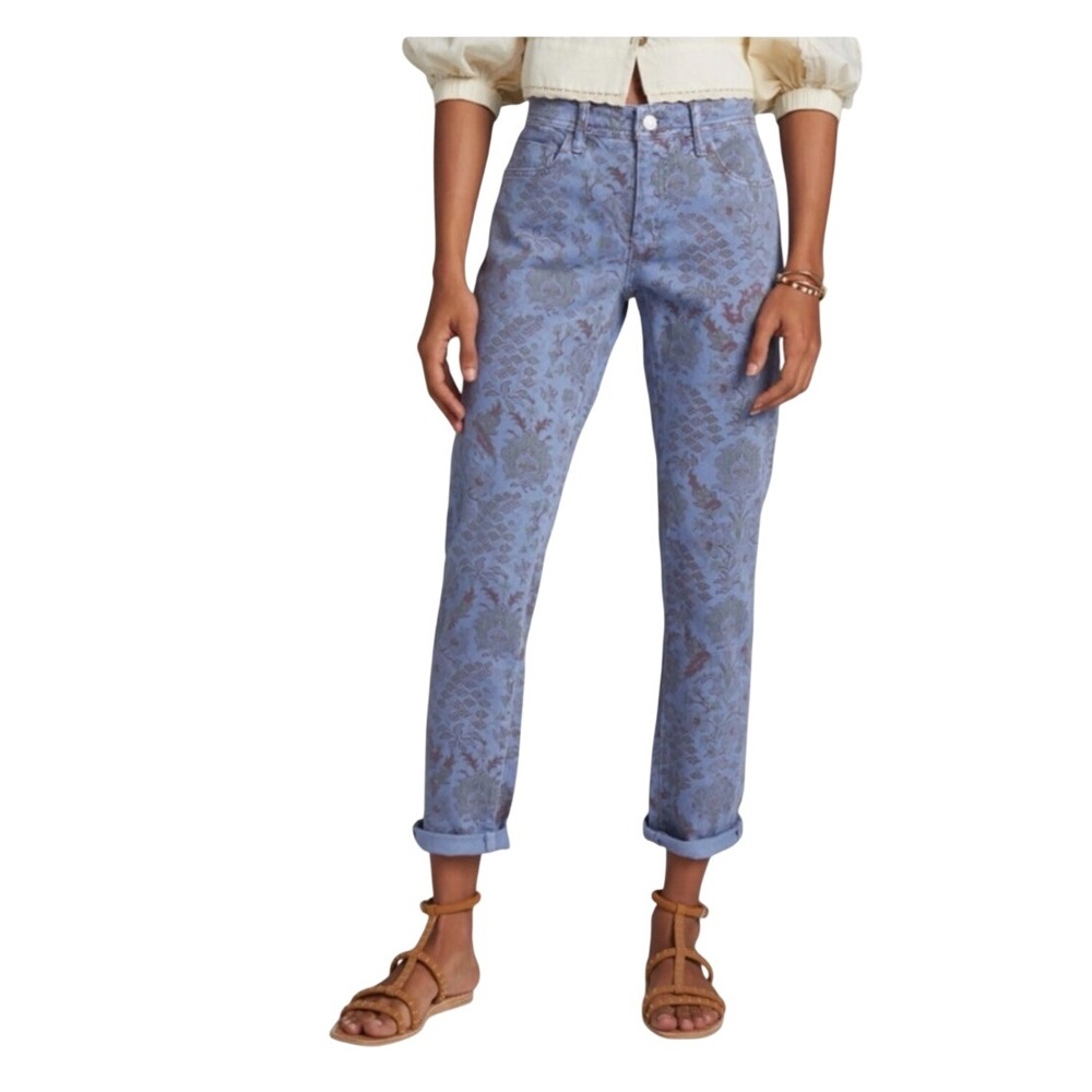 Pilcro Womens Boho Slim Boyfriend Jeans Floral Print Sz 29 Blue Denim Stretch